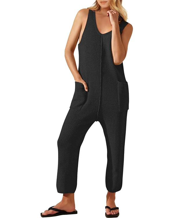 ANRABESS Womens Casual Sleeveless Knit Sweater Jumpsuits See Through Summer Cover Up One Piece Ou... | Amazon (US)