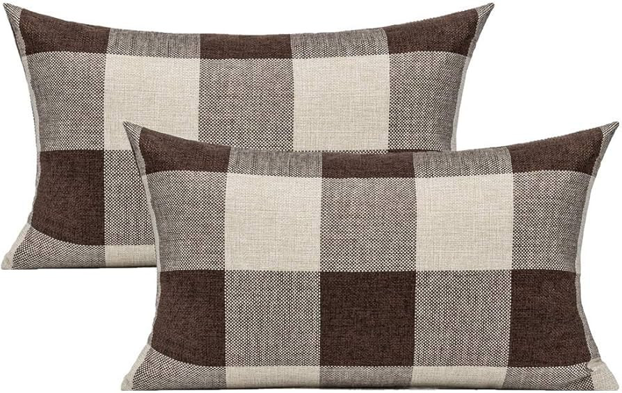 VAKADO 12x20 Inch Set of 2 Buffalo Plaids Decorative Throw Pillow Cases Farmhouse Retro Checkers ... | Amazon (US)