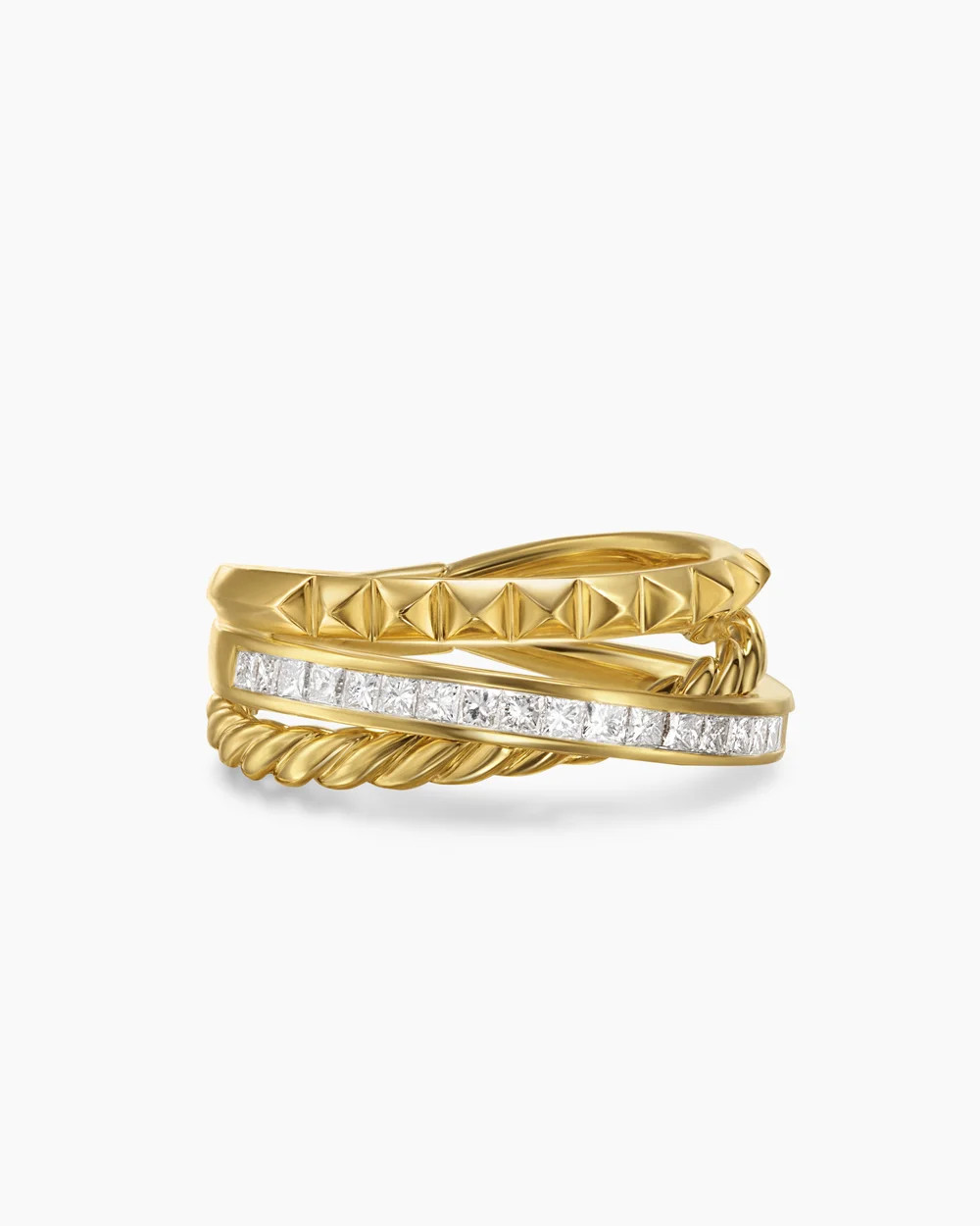 David Yurman | Crossover Trio Three Row Ring in 18K Yellow Gold with Diamonds, 8mm | David Yurman