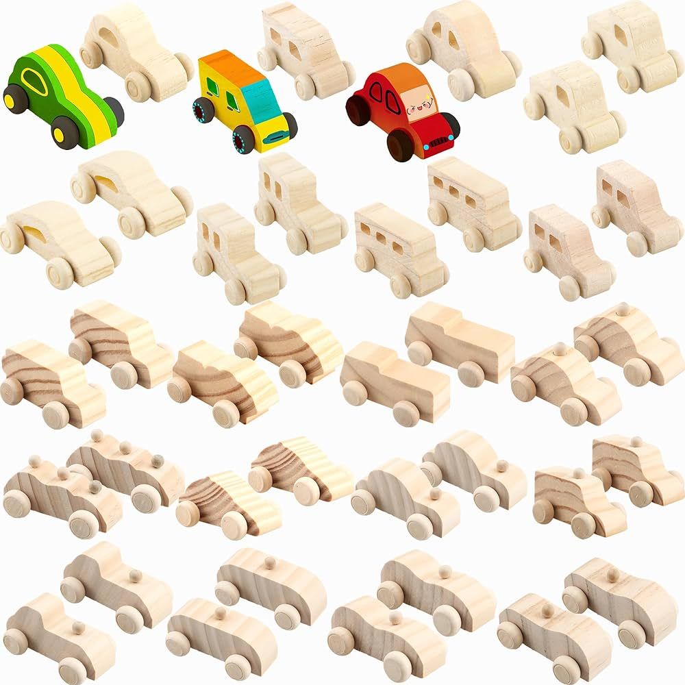 Puteraya 40 Pack Unfinished Wooden Cars Bulk DIY Wood Car Toys to Paint Wooden Craft Cars for Hom... | Amazon (US)