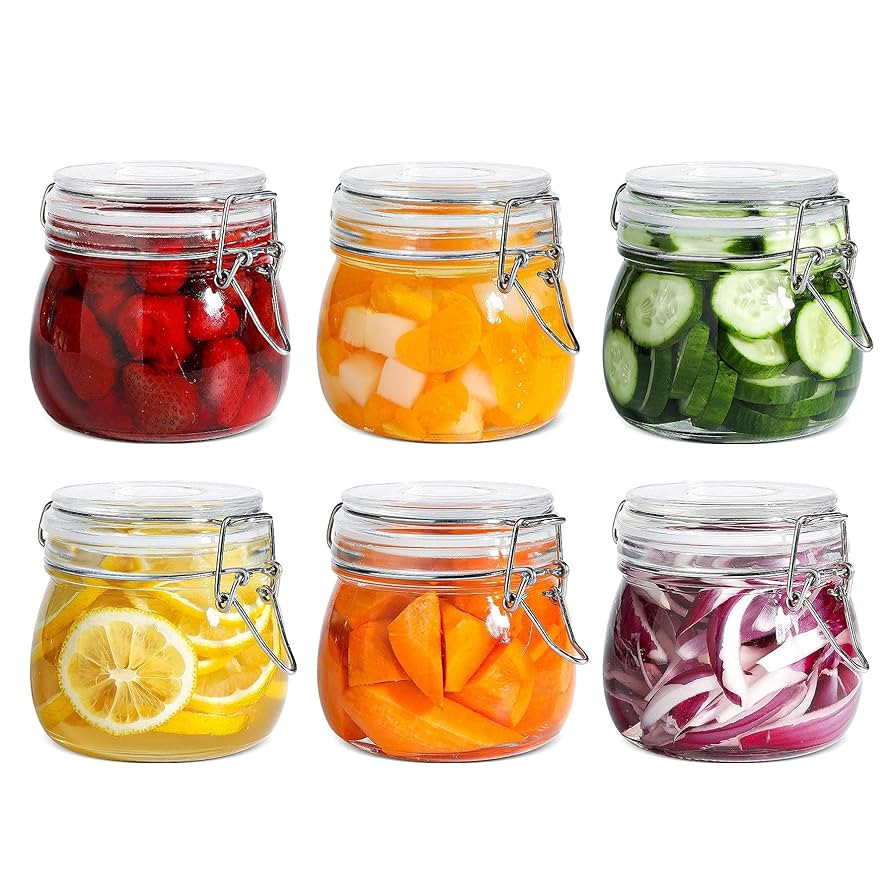 ComSaf Airtight Glass Canister Set of 6 with Lids 17oz Food Storage Jar Round - Storage Container... | Amazon (US)