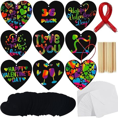 JOYIN 36 Packs Valentines Day Gifts Cards for Kids Magic Color Scratch Heart Rainbow Scratch Pape... | Amazon (US)