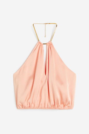 Chain-detail Halterneck Top - Halterneck - Sleeveless - Light beige - Ladies | H&M US | H&M (US + CA)