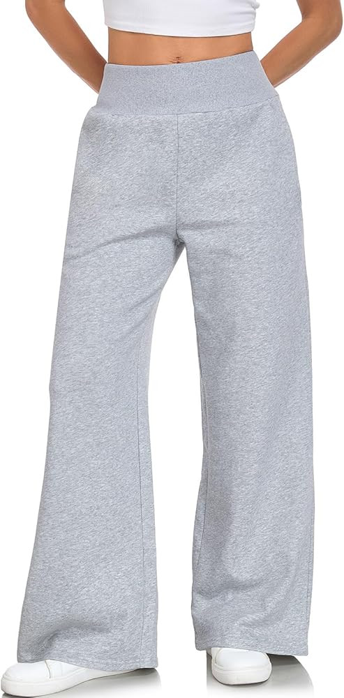 ALSOGO Women's Wide Leg Sweatpants Ribbed High Waist Straight Leg Baggy Lounge Pants Loose Workou... | Amazon (US)