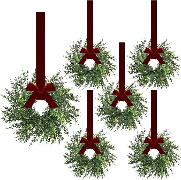 Crowye 6 Pcs Small Christmas Cedar Wreaths 15.7 Inch Hanging Christmas Kitchen Cabinet Mini Wreat... | Amazon (US)