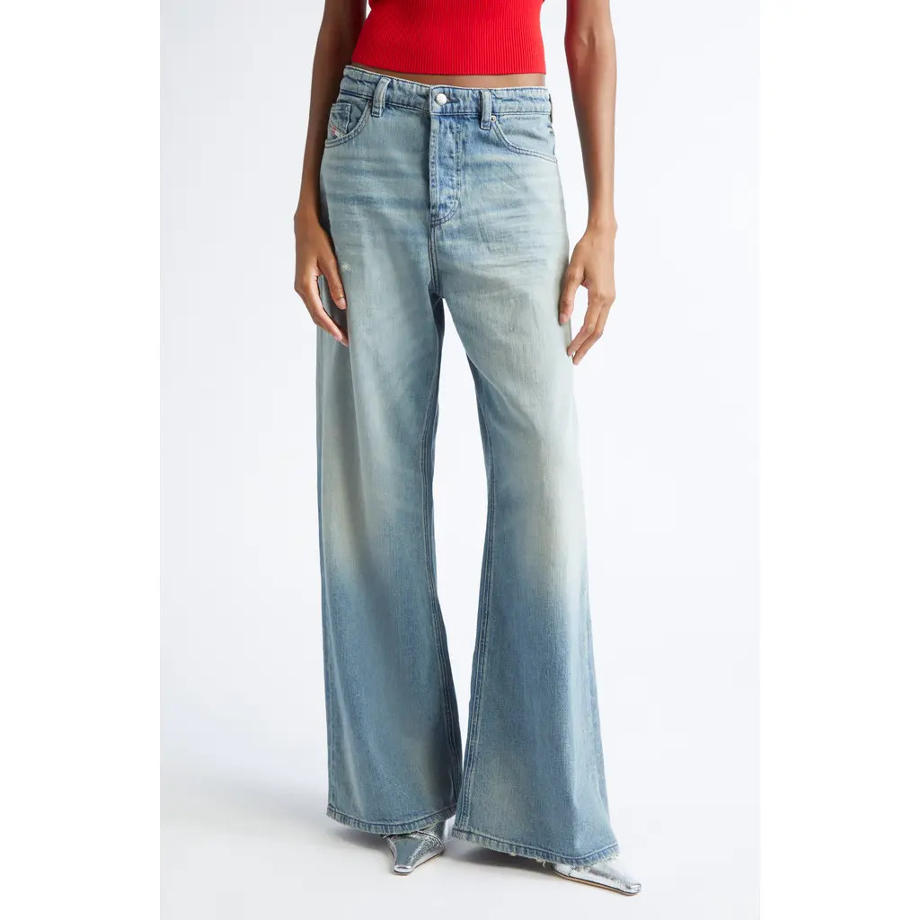 DIESEL® 1996 D-Sire Distressed Baggy Wide Leg Jeans in Denim at Nordstrom, Size 30 | Nordstrom
