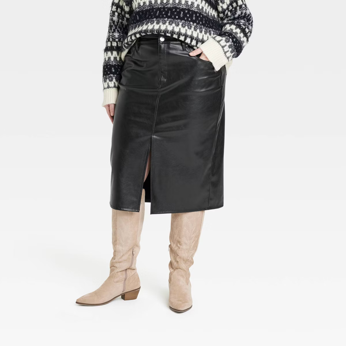 Women's Super-High Rise Faux Leather Midi Skirt - Universal Thread™ Black | Target