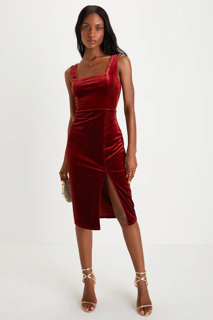 Baby, You're The One Rust Red Velvet Sleeveless Midi Dress | Lulus (US)