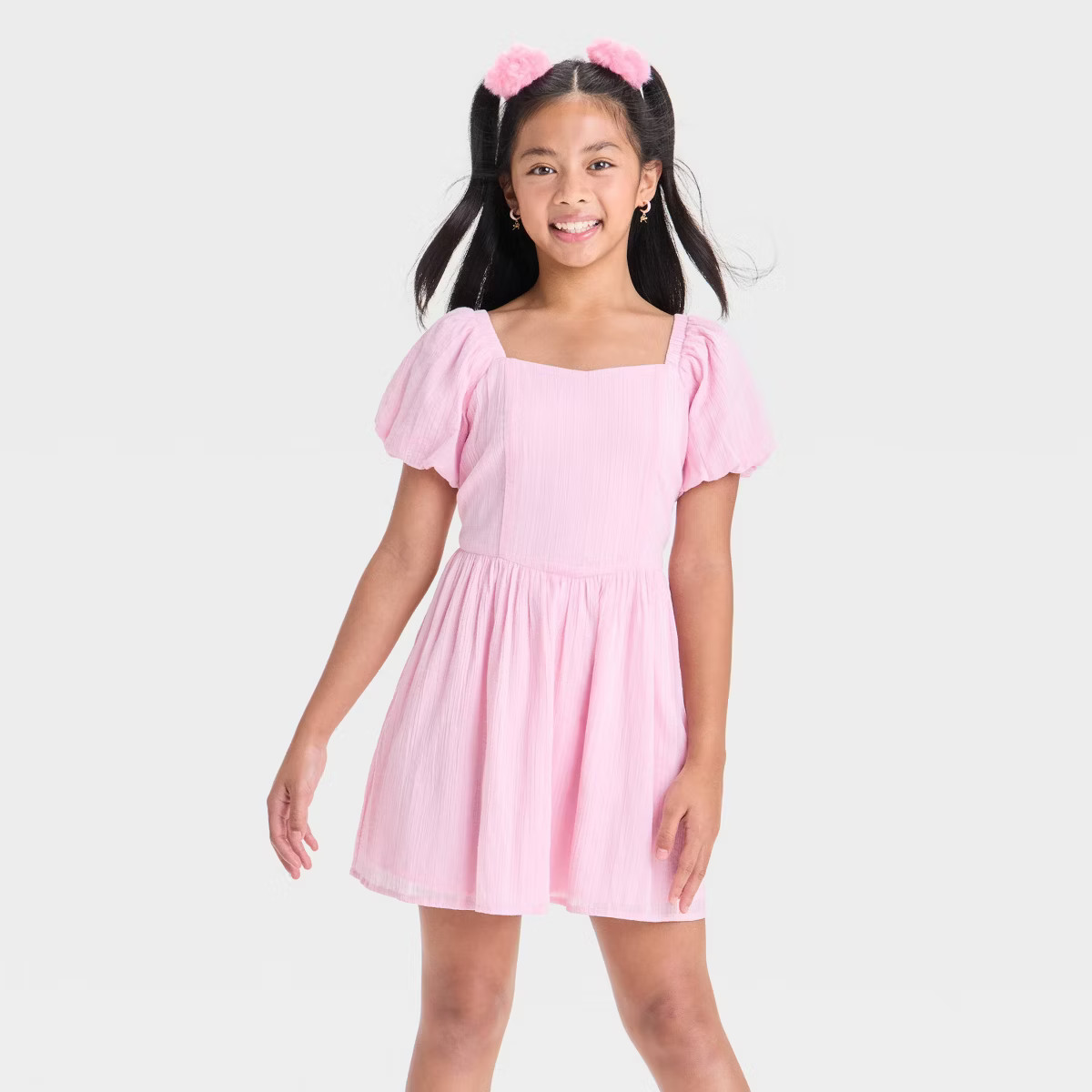 Girls' Puff Sleeve Fit & Flare A-Line Dress - art class™ | Target