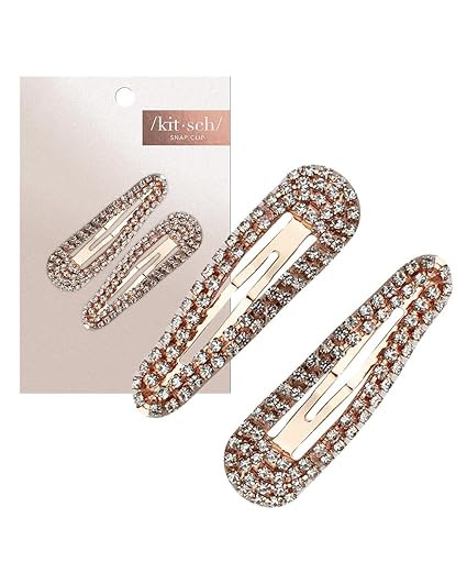 Kitsch Rhinestone Snap Clips for Thin & Thick Hair | Hair Clips for Women, Girls, Kids, 2pc (Rose... | Amazon (US)