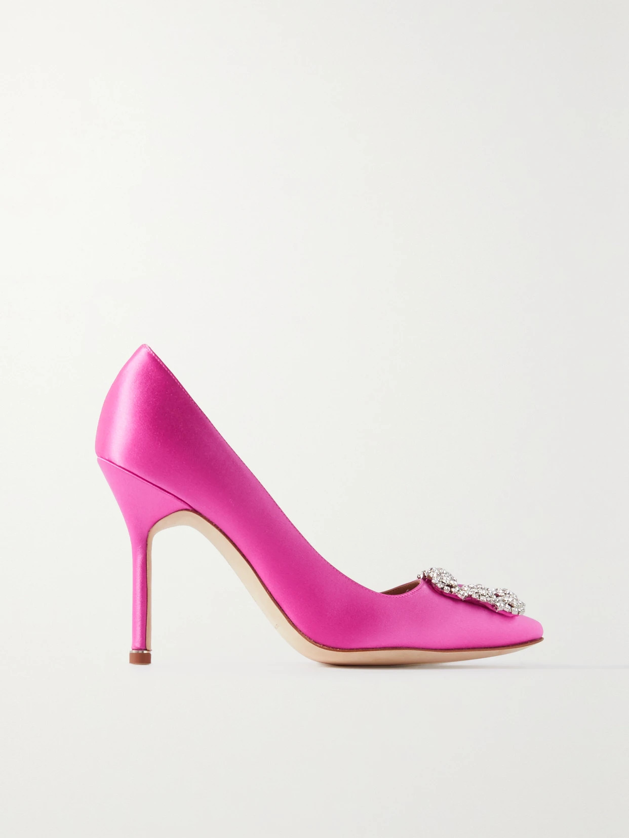 Manolo Blahnik - Hangisi 105 Crystal-embellished Satin Pumps - Pink | NET-A-PORTER (US)
