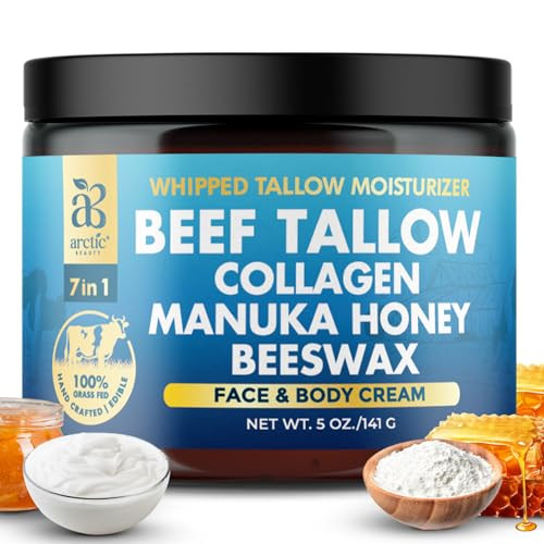 Beef Tallow For Skin, Organic Grass-Fed Beef Tallow Balm Manuka Honey, Aloe Vera Scent, Jojoba Oil, Olive Oil, Beeswax & Collagen, Natural Moisturizer Face, Body, Lips, Hydrates Dry, Cracked Skin, 5oz | Amazon (US)