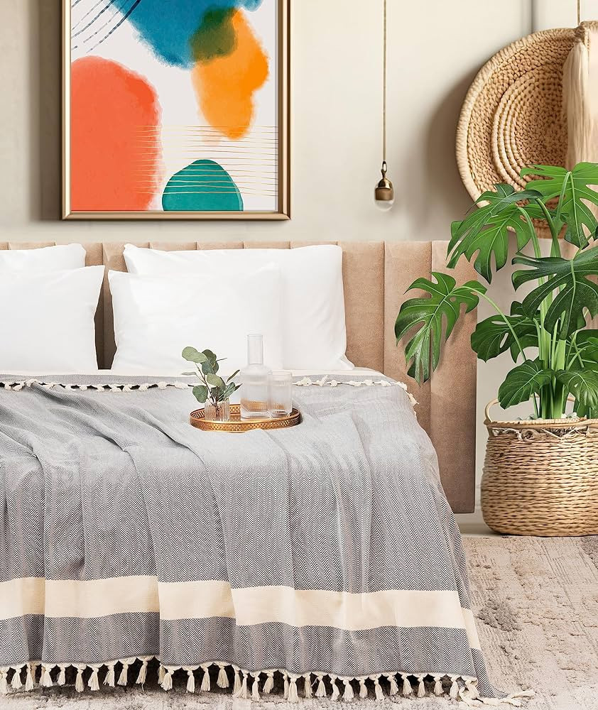 Luxurious Turkish Cotton Blanket - Soft, Large, Lightweight, and Breathable - Boho Style for Bed,... | Amazon (US)
