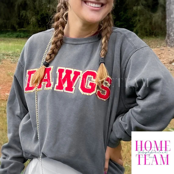 Chenille Patch Sweatshirt Dawgs Mascot Red and Black - Etsy | Etsy (US)