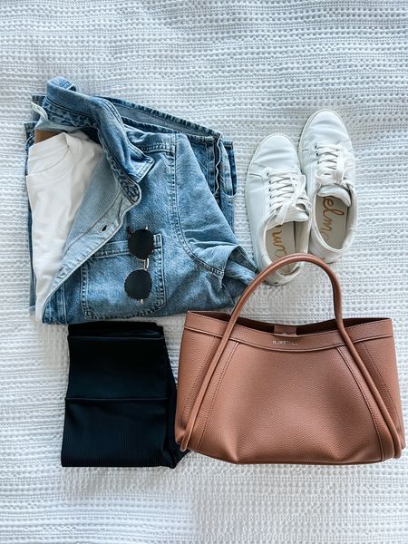 Casual outfit inspo. This jean jacket from H&M is NOT to be missed. I got a medium, my normal sign. Full but coverage at 6 feet tall and the material is SO soft. Leggings are on sale! 

#LTKsalealert #LTKstyletip #LTKfindsunder50