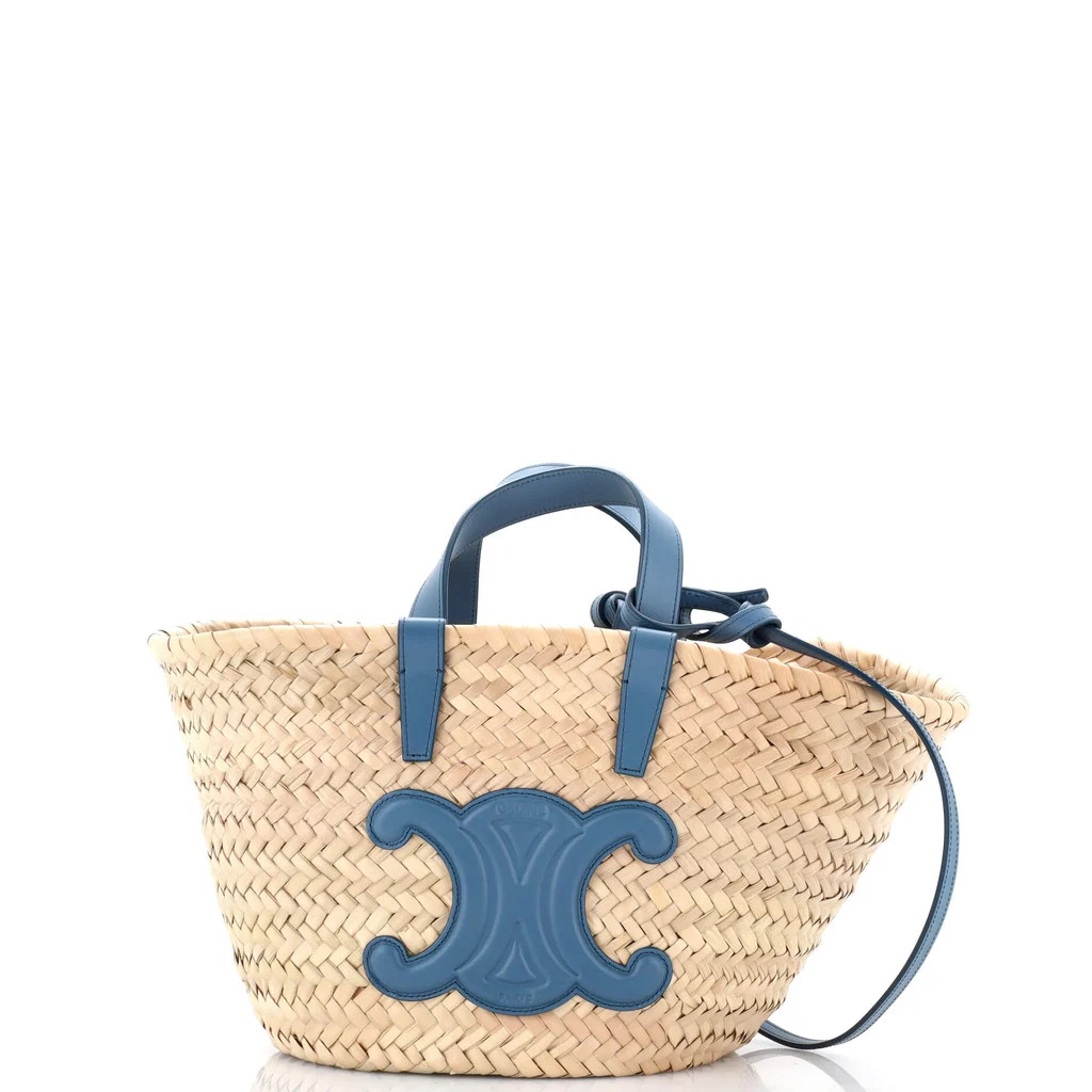 Celine Classic Panier Basket Tote Raffia and Leather Teen Blue 4168425 | Rebag