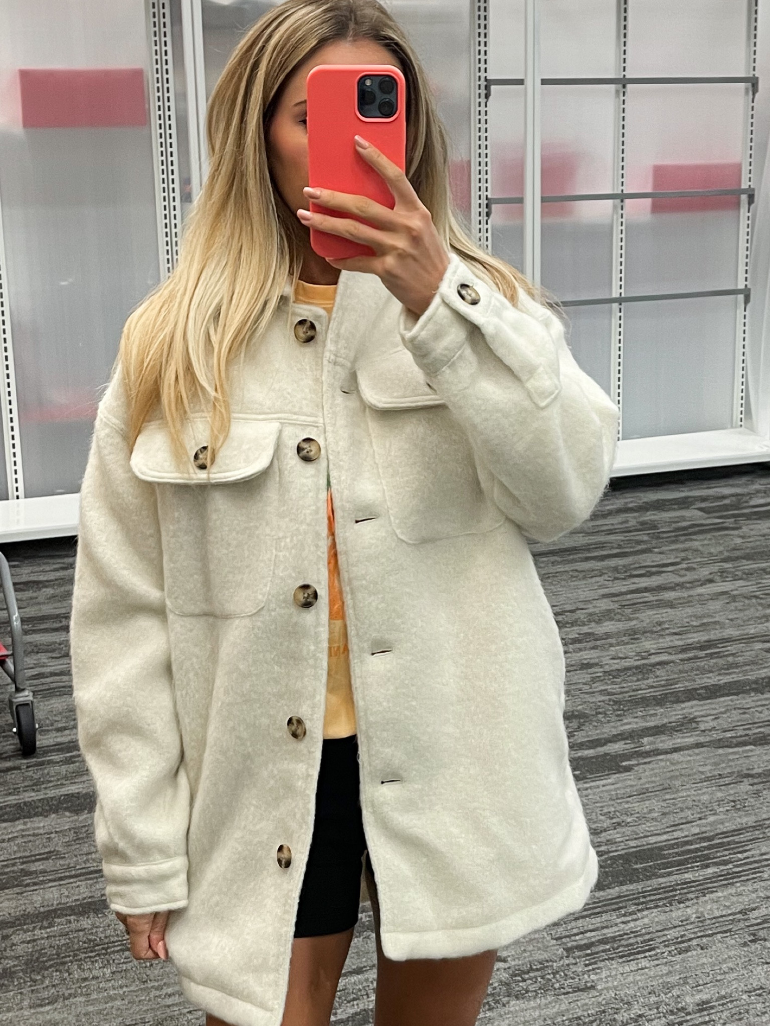 Cream / Tan Cozy Brushed Teddy Style Long Line Coat target Shacket Jacket for Fall / Winter - wearing size small

#LTKunder50 #LTKstyletip #LTKunder100