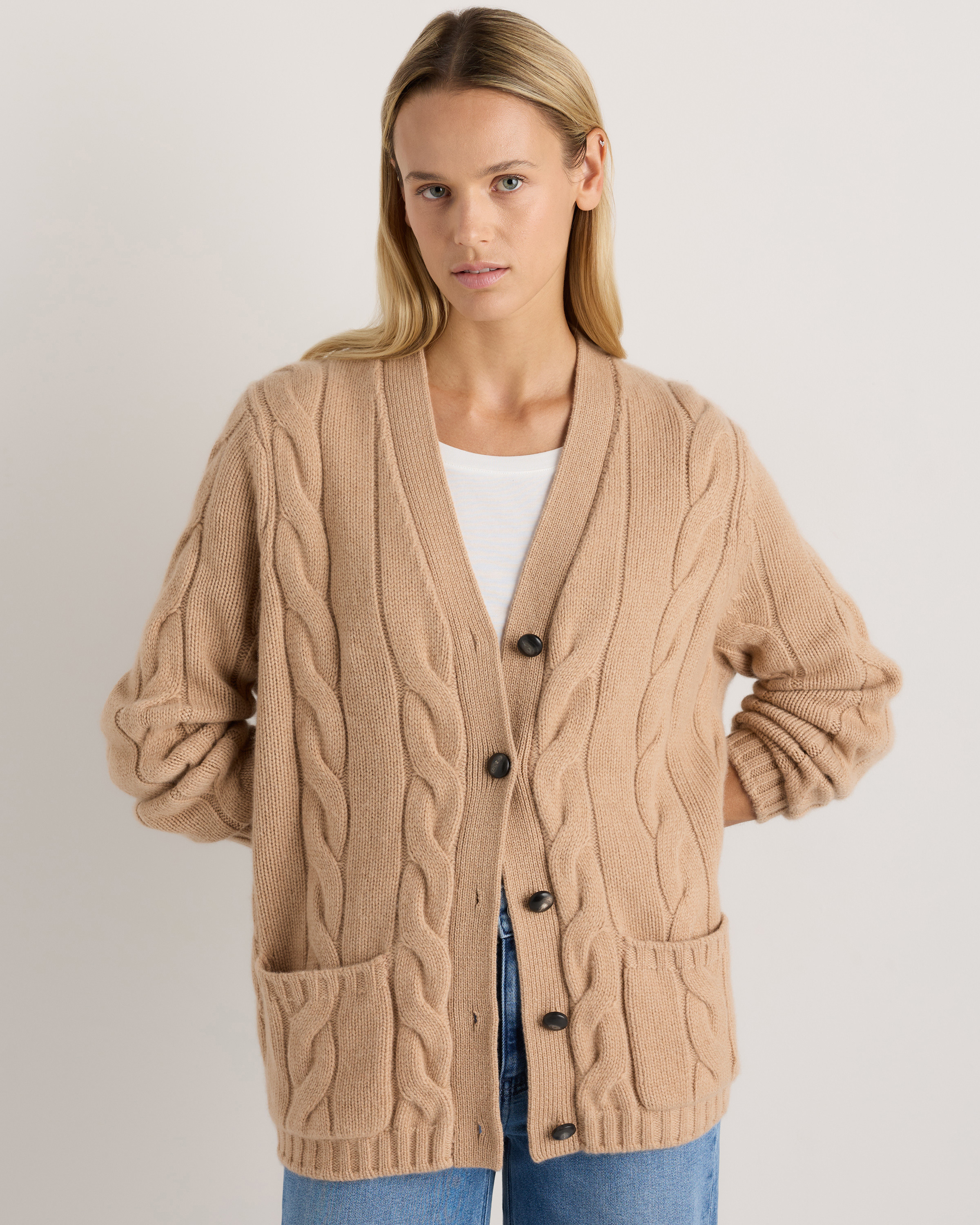 Luxe Baby Cashmere Cable Cardigan in Creamy Cortado | Quince