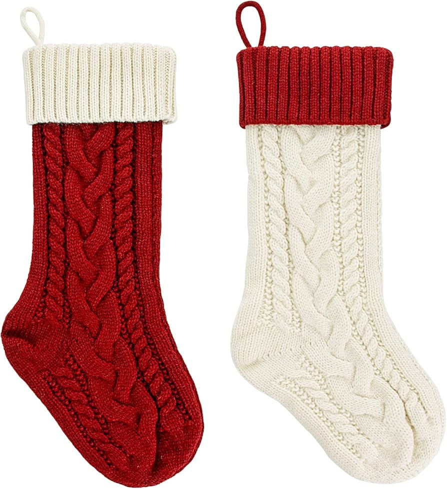 2 Pack 18" Personalized Christmas Stockings, 18inch Large Cable Knitted Xmas Hanging Stocking Dec... | Amazon (US)