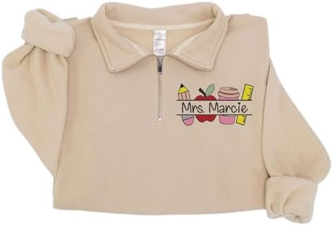 NAZENTI Personalized Teacher Embroidered Quarter Zip Sweatshirt, Custom Teacher Shirt for Women, ... | Amazon (US)