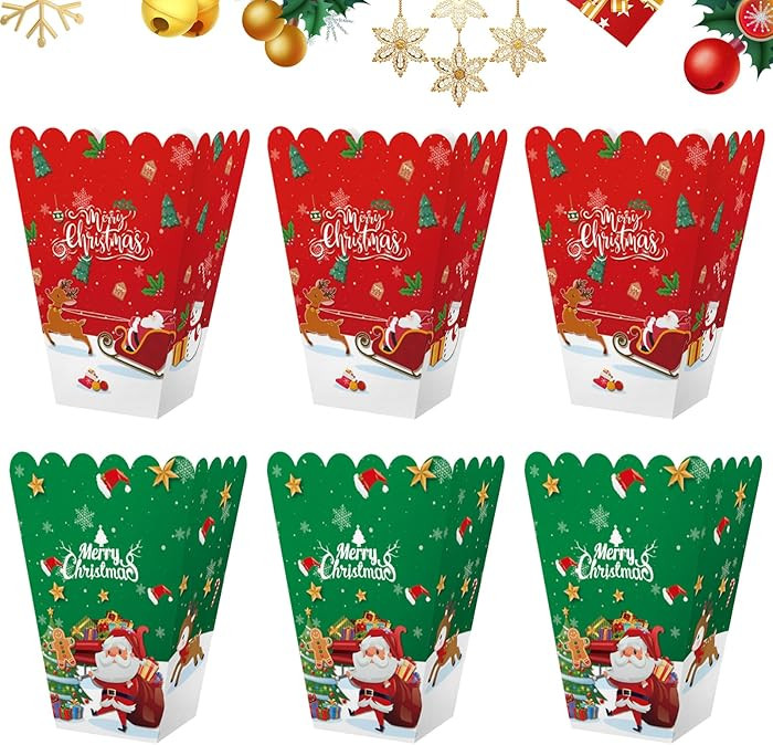 6 Pcs Christmas Popcorn Treat Boxes Merry Christmas Red Wave Popcorn Boxes Santa Claus Cardboard ... | Amazon (UK)