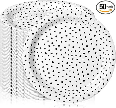 Zhehao 50 Pcs Black Painted Dots Paper Plates 9 Inch Disposable Summer Plates Party Decoration fo... | Amazon (US)