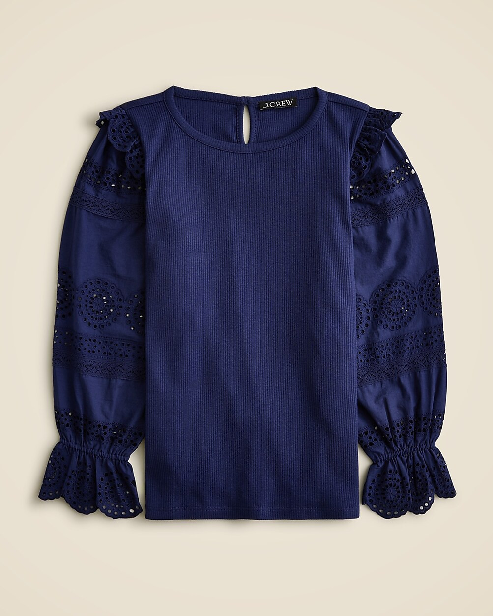 Ruffle-trim eyelet top in vintage rib | J. Crew US
