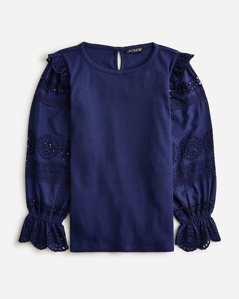 Ruffle-trim eyelet top in vintage rib | J.Crew US