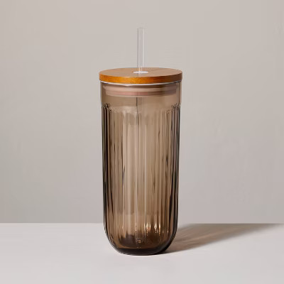 21oz Fluted Glass Tumbler with Wood Lid Blush - Hearth & Hand™ with Magnolia | Target