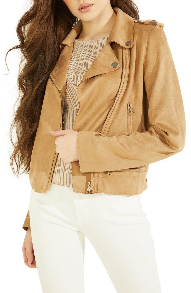 GUESS Monica Faux Suede Moto Jacket | Nordstrom | Nordstrom