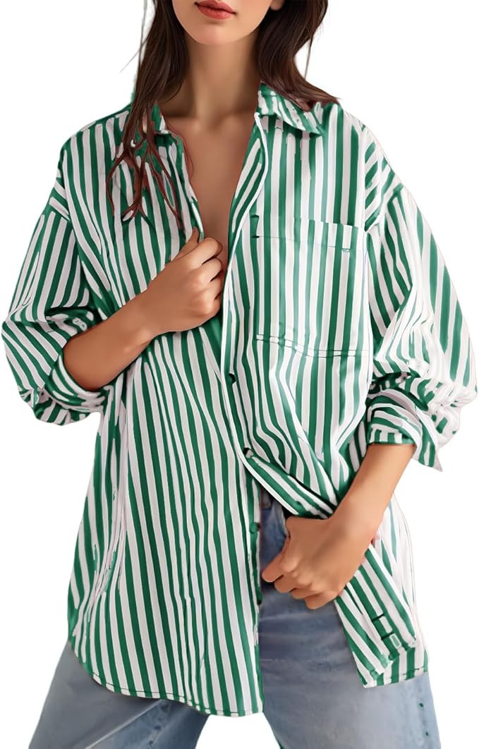 BONITEE Long Sleeve Button Down Shirts for Women 2026 Spring Fall Casual Loose Business Work Blou... | Amazon (US)