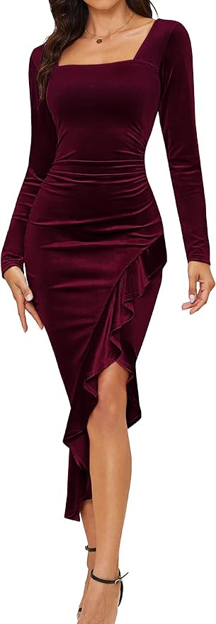 NASHALYLY Elegant Velvet Dress for Women,Sexy Long Sleeve Bodycon Mermaid Dress Ruched Cocktail P... | Amazon (US)