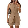 ZESICA Women's 2025 Summer 2 Piece Short Sets Sleeveless Crew Neck Suit Vest Tops High Waist Shor... | Amazon (US)