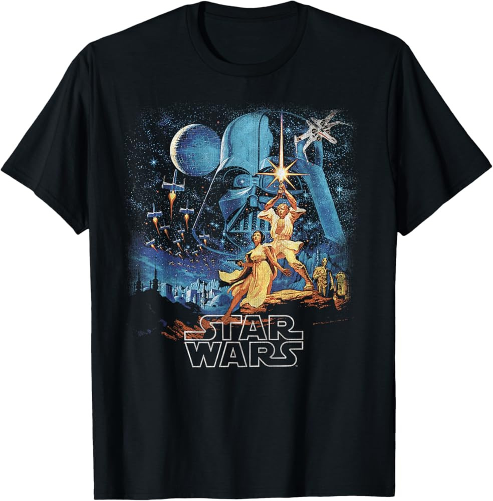 Star Wars A New Hope Faded Vintage Retro Poster Disney+ T-Shirt | Amazon (US)