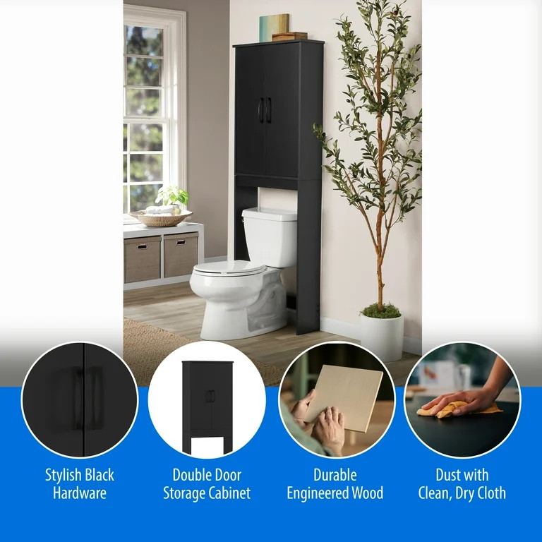 Mainstays Ardent Over-the-Toilet Bathroom Storage Cabinet, Black - Walmart.com | Walmart (US)