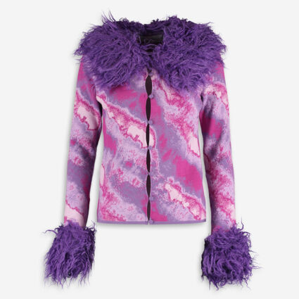 Purple Faux Fur Abstract Cardigan | TK Maxx