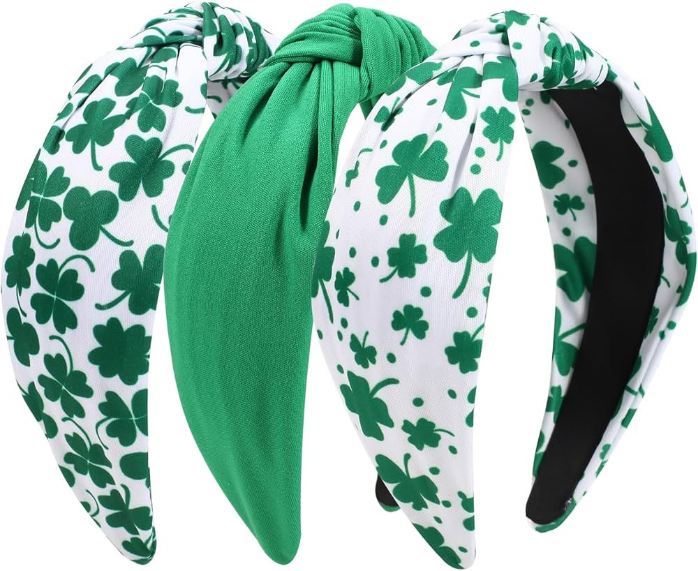 St. Patrick’s Day Headbands for Women Irish Green Shamrock Leaves Knotted Wide Headband Non Sli... | Amazon (US)