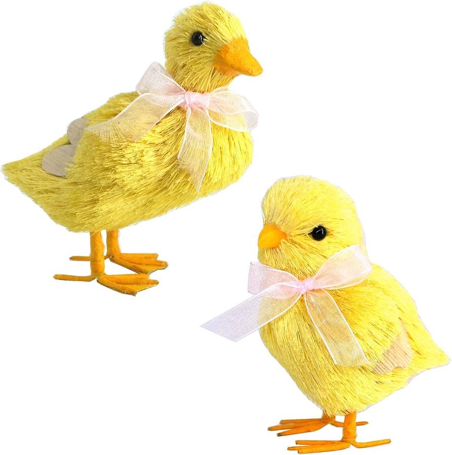 Nature Vibe Sisal Baby Chick Duck Easter Decorations,Set of 2 Yellow Spring Decor Realistic Easte... | Amazon (US)
