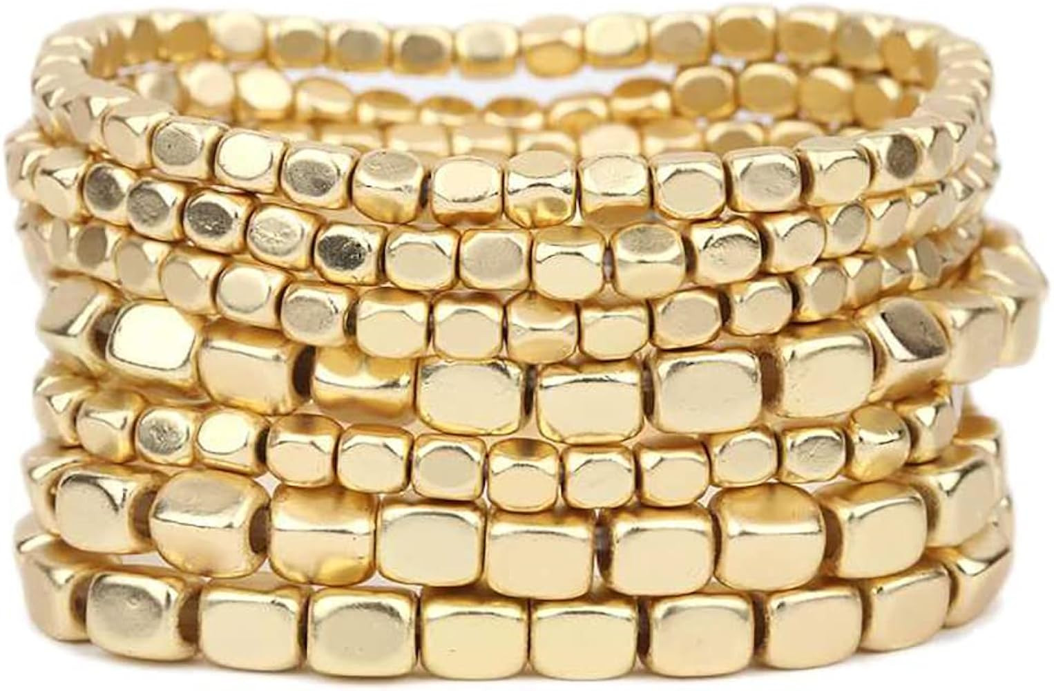 Rosemarie Collections Chunky Nugget Multi-Strand Bracelet Beads - Silver & Gold Bracelets Stack f... | Amazon (US)