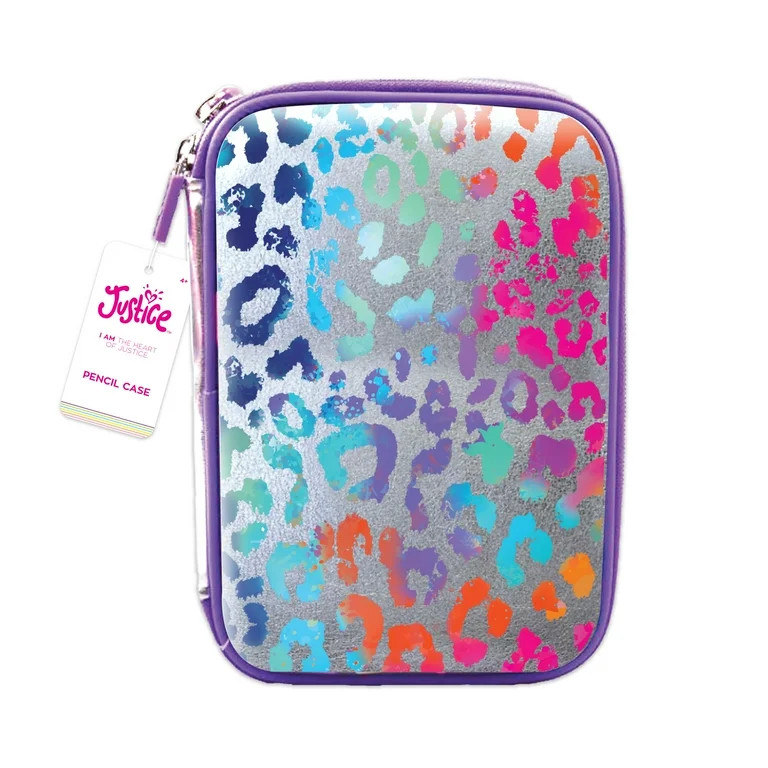 Justice Metallic Rainbow Cheetah Zipper Pencil Case - Walmart.com | Walmart (US)