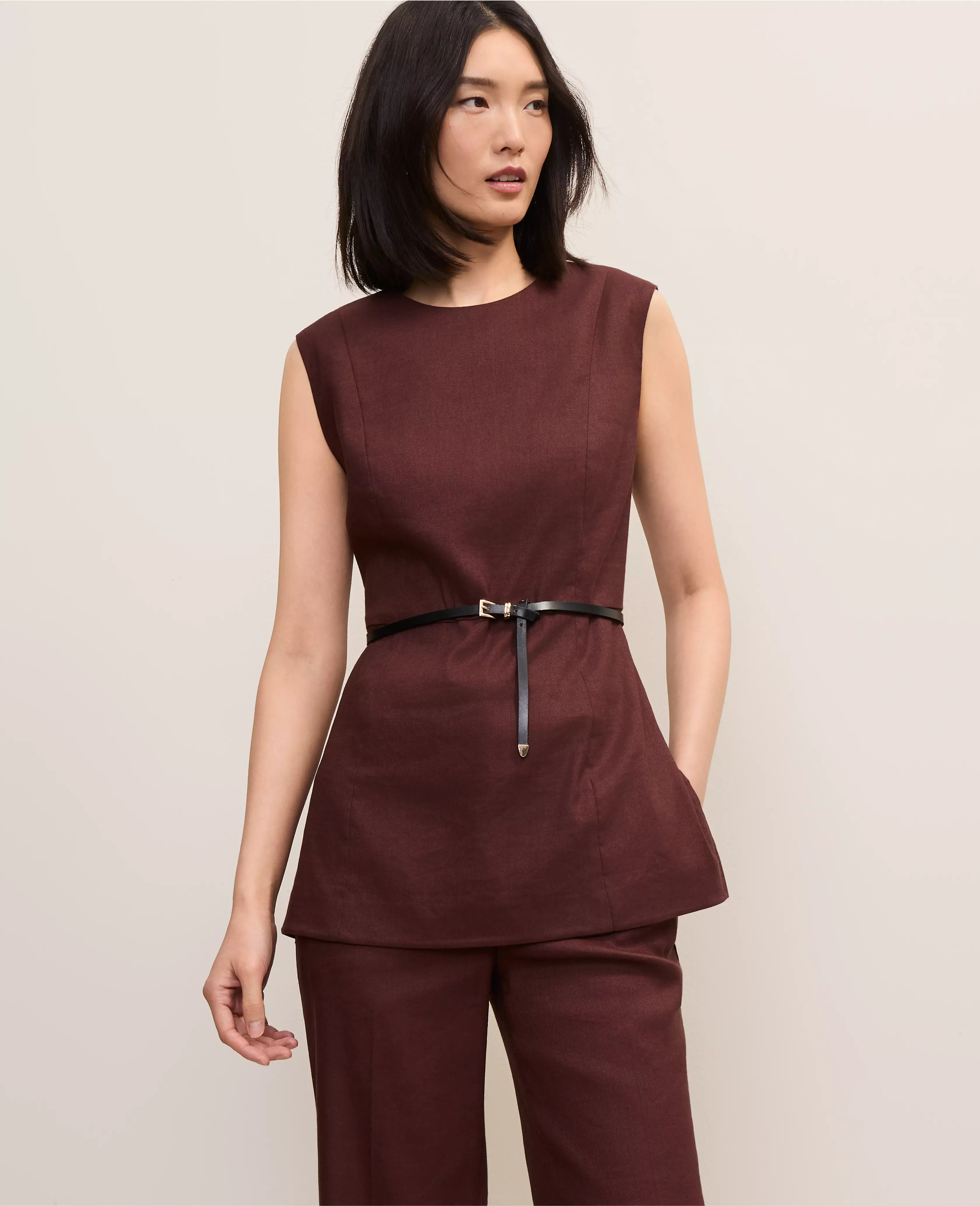 The Long Crew Neck Top in Linen Blend | Ann Taylor