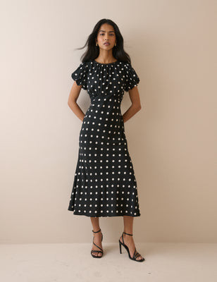 Black Polka Dot Sicily Midi Dress | Nobody's Child