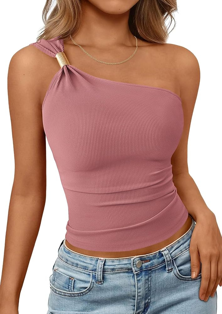 PRETTYGARDEN One Shoulder Going Out Tops for Women Trendy 2026 Summer Y2K Clothes Sleeveless Fitt... | Amazon (US)