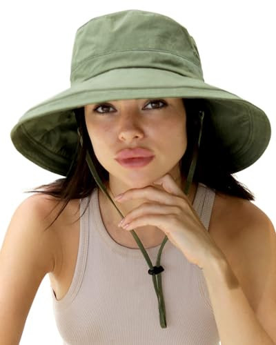 Sun Hats for Women Gardening Hat Wide Brim Ponytail Beach Sun Protection Breathable Cotton Summer Hat with Fold-Up Brim Green | Amazon (US)