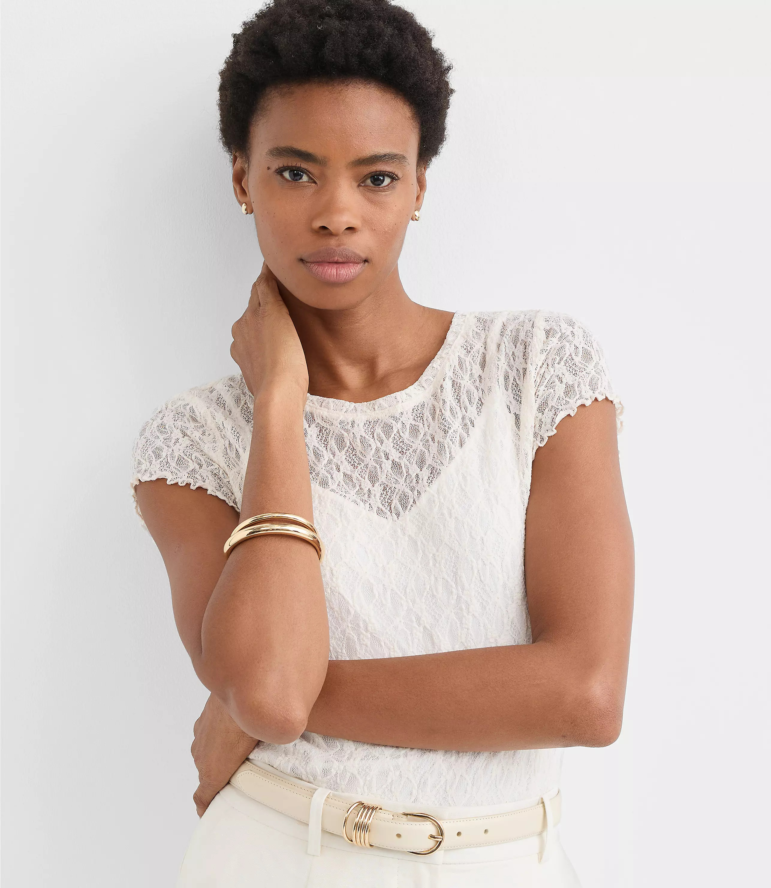 Lace Cap Sleeve Tee | LOFT