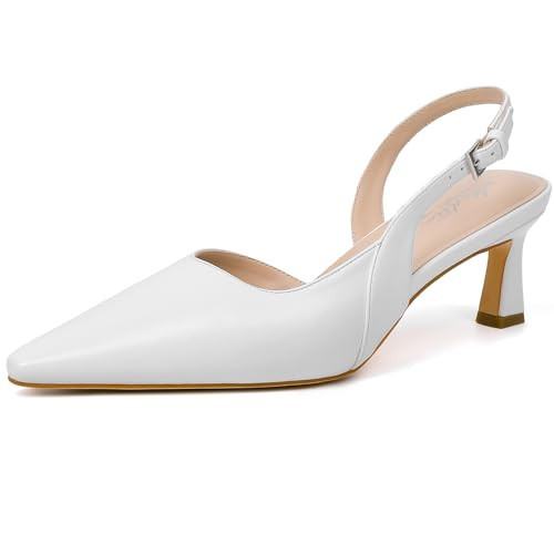 Mostrin White Kitten Slingback Heels for Women Low Pointed Closed Toe Heels Women's Pumps Shoes Dressy for Office Work Party | Amazon (US)
