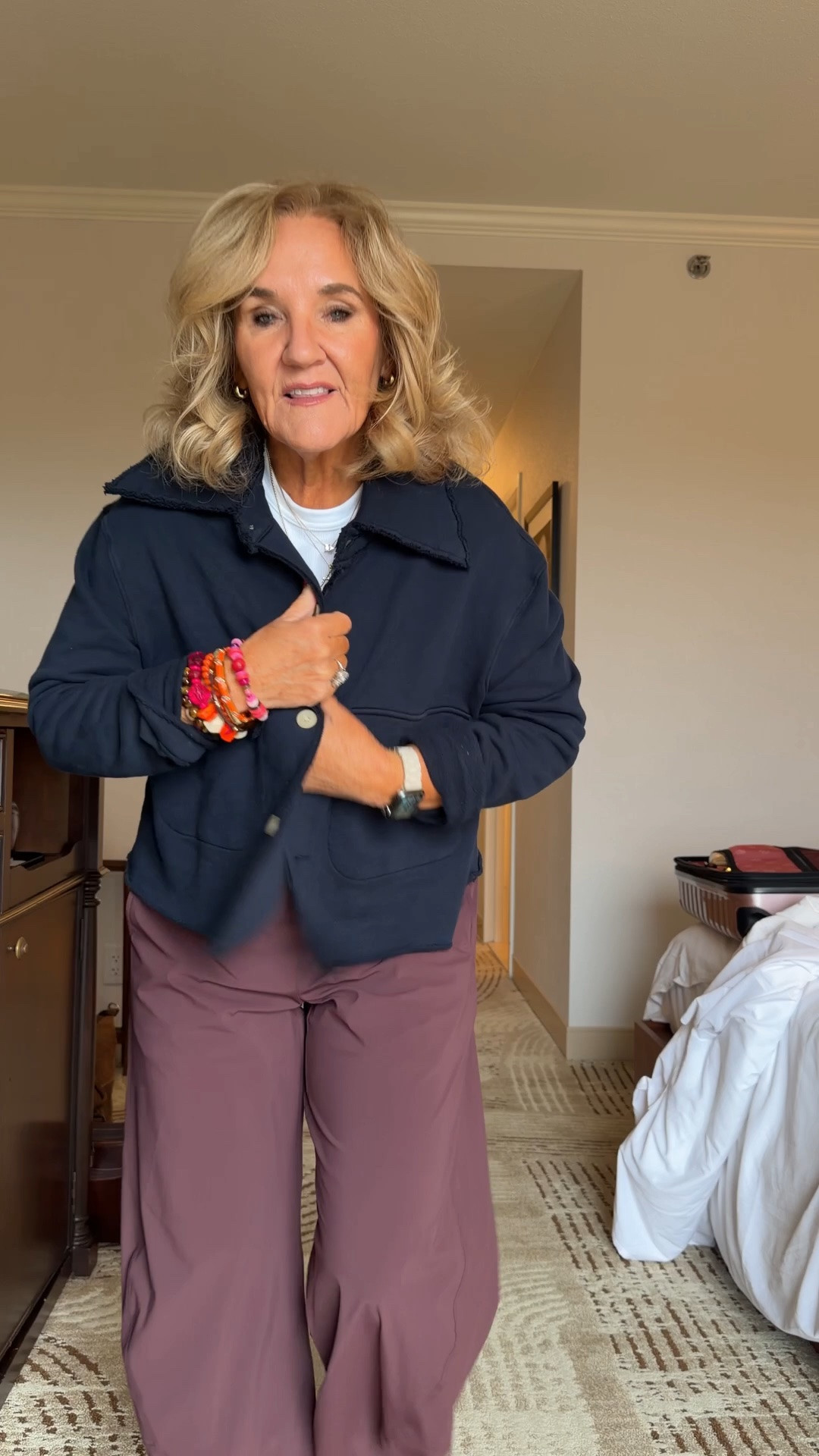 Travel outfit home 
Jacket size medium it is oversized 
Tee size medium 
Pants size 10 petite
Sneakers through the size
20% off my bracelet stack with code NANETTE20

#LTKOver40 #LTKootd #LTKTravel