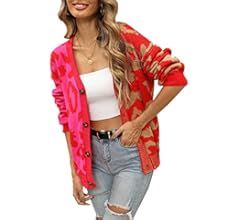 ECOWISH Women's Leopard Print Cardigans Long Sleeve Button Down Knit Oversized Cardigan Sweaters for | Amazon (US)