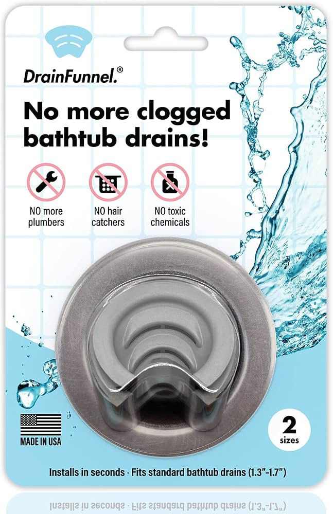 Bathtub Drain Funnel for Hair Clog Prevention, 2 Size Pack 1.3"-1.7" Tub Drains (Gray) | Amazon (US)