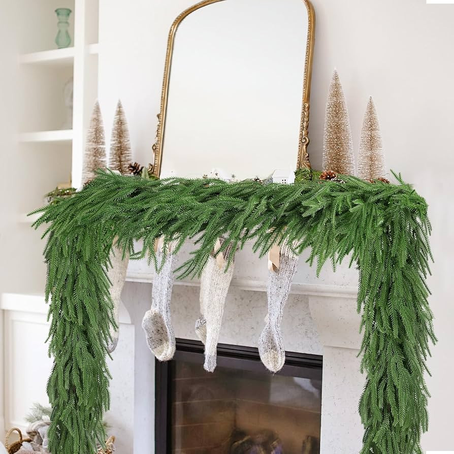 9FT Christmas Norfolk Pine Garlands Decoration, 100 Branches Real Touch Artificial Faux Green Pin... | Amazon (US)
